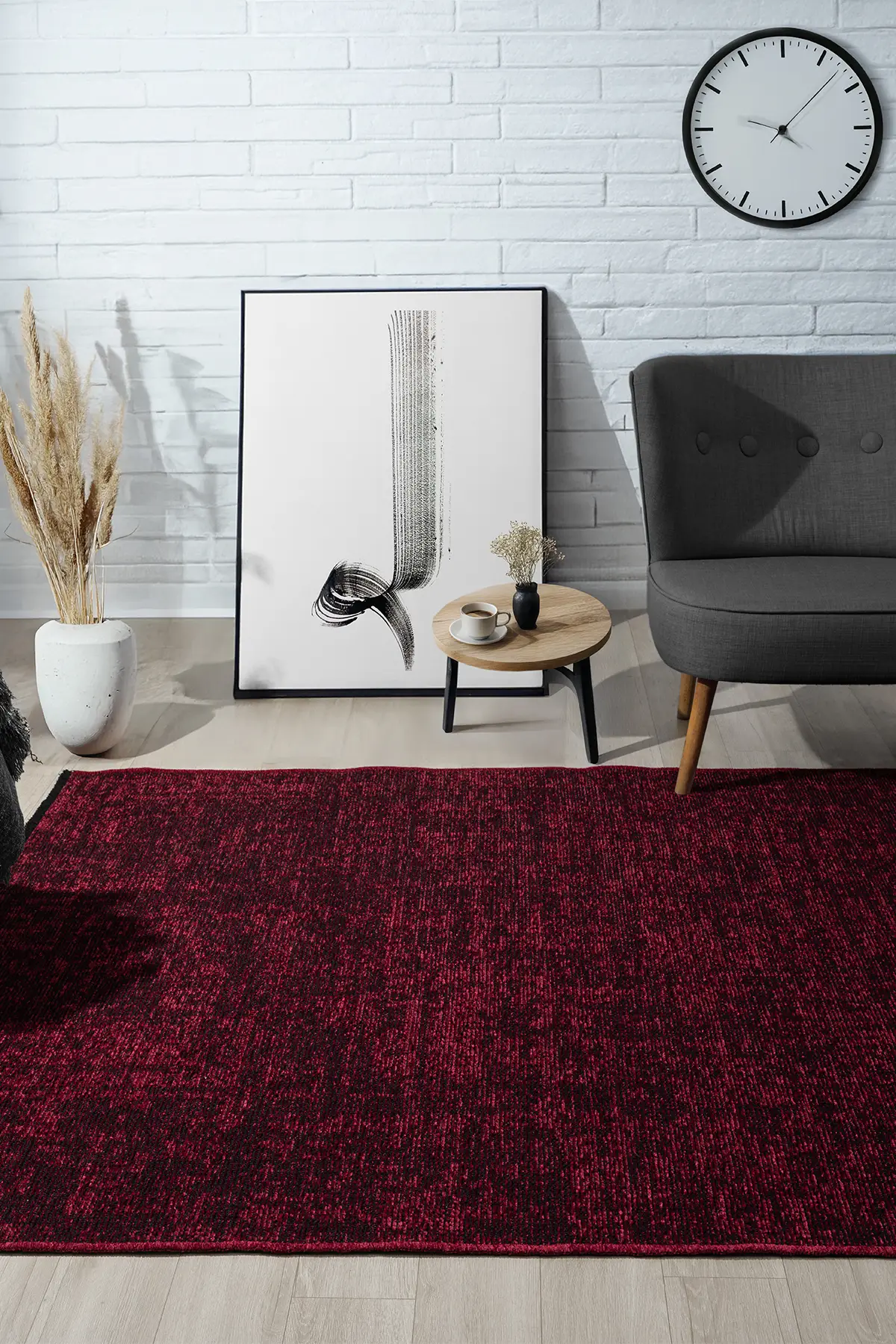 Vintage Bordo Halı Yıkanabilir Kaymaz Taban Şönil Kilim Dokuma Pamuk Taban Kilim 115A 